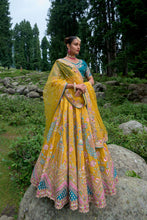 Load image into Gallery viewer, Mustard Yellow Silk Resham Embroidered Panelled Lehenga With Matching Duppata