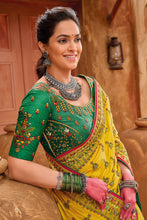 Load image into Gallery viewer, Haldi Yellow Designer Kutchi Embroidered Soft Georgette Saree with Grand Pallu