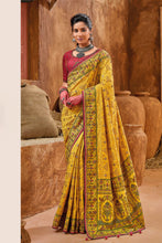 Load image into Gallery viewer, Yellow Embroidered Art Silk Saree With handwork Embroidery and Mirrors