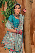 Load image into Gallery viewer, Sea Green Banarasi Silk Saree With Kutchi Work &amp; Mirror Heavy Work