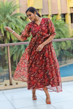 Load image into Gallery viewer, Red Organza Floral Summer Maxi Dress