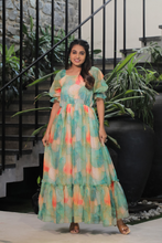 Load image into Gallery viewer, Green Floral Georgette Summer Dress