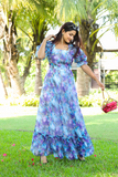 Purple Blue Floral Georgette Summer Dress