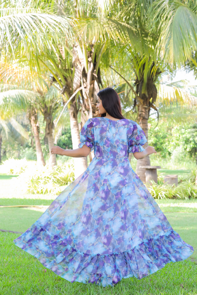 Purple Blue Floral Georgette Summer Dress