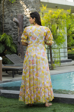 Load image into Gallery viewer, Yellow Floral Georgette Summer Dress
