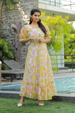 Load image into Gallery viewer, Yellow Floral Georgette Summer Dress