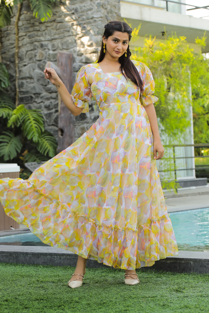 Yellow Floral Georgette Summer Dress