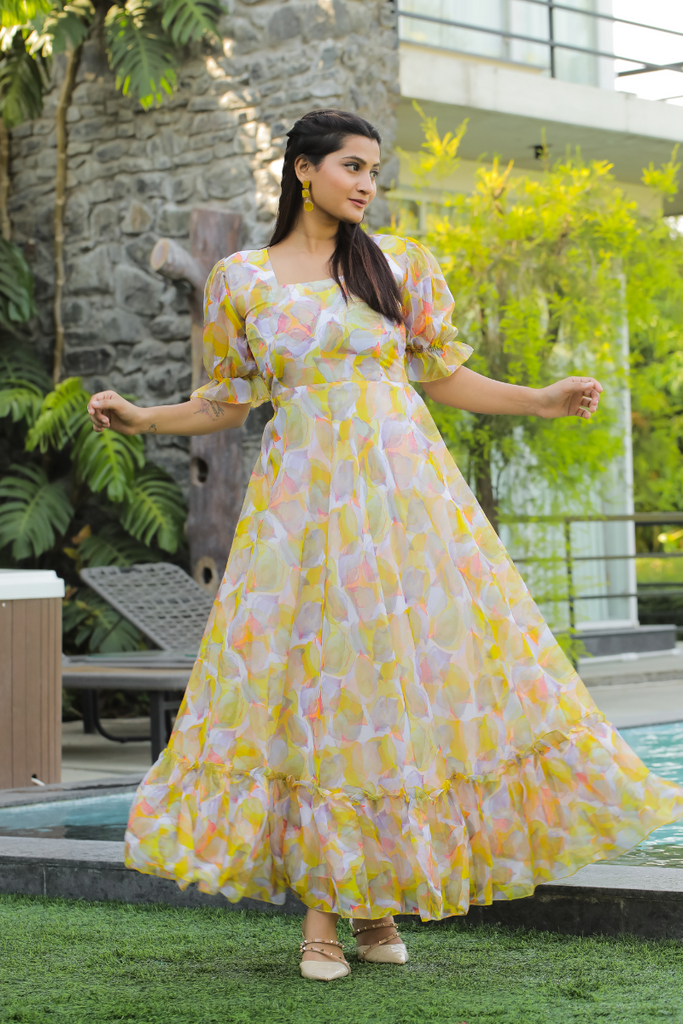 Yellow Floral Georgette Summer Dress