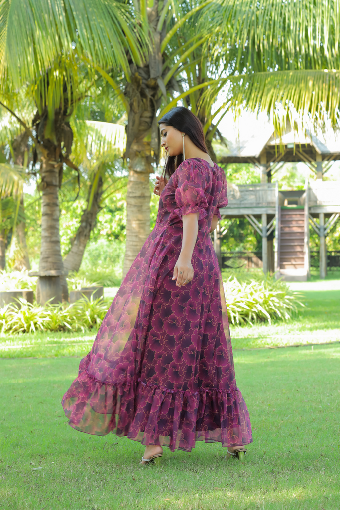 Purple Printed Georgette Summer Dress