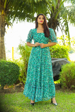 Load image into Gallery viewer, Sea Green Floral Georgette Summer Dress