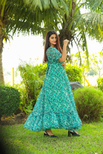Load image into Gallery viewer, Sea Green Floral Georgette Summer Dress