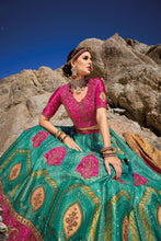 Load image into Gallery viewer, Pink and Turquoise Banarasi Lehenga with Heavy Work