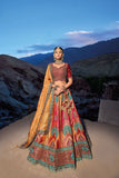 Pink Multi Banarasi Silk Jacquard Embroidered Bridal Wedding Heavy Border Lehenga Choli