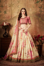 Load image into Gallery viewer, Beige With Pink Floral Embroidered Sequinned Lehenga &amp; Unstitched Blouse With Dupatta