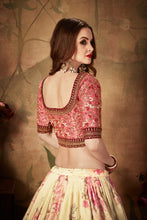 Load image into Gallery viewer, Beige With Pink Floral Embroidered Sequinned Lehenga &amp; Unstitched Blouse With Dupatta