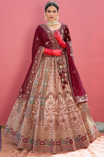 Load image into Gallery viewer, Light Brown And Maroon Bridal Velvet Embroidery Lehenga