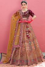 Load image into Gallery viewer, Mustard And Maroon Bridal Velvet Embroidery Lehenga