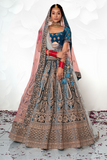 Morpich Bridal Velvet Embroidery Lehenga With Two Duppata
