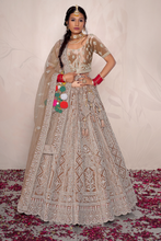 Load image into Gallery viewer, Light Brown Bridal Velvet Embroidery Lehenga