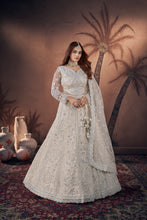 Load image into Gallery viewer, White Zari Sequence Handwork Bridal Lehenga With Blouse &amp; Dupatta