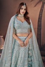 Load image into Gallery viewer, Blue Zari Sequence Handwork Bridal Lehenga With Blouse And Dupatta