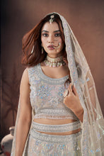 Load image into Gallery viewer, Cream Zari Sequence Handwork Bridal Lehenga With Blouse &amp; Dupatta