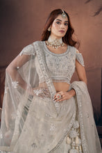 Load image into Gallery viewer, Off White Zari Sequence Handwork Bridal Lehenga With Blouse &amp; Dupatta