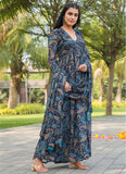 Gorgeous Navy Blue Floral Printed Gown with Dupatta