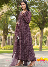 Load image into Gallery viewer, Fancy Floral Printed Wine Color Georgette Gown with Dupatta - Diva D London LTD