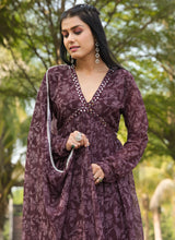 Load image into Gallery viewer, Fancy Floral Printed Wine Color Georgette Gown with Dupatta - Diva D London LTD