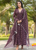 Fancy Floral Printed Wine Color Georgette Gown with Dupatta