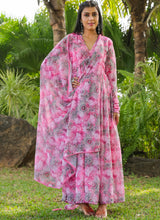 Load image into Gallery viewer, Floral Printed Pink &amp; Grey Color Georgette Gown with Dupatta - Diva D London LTD