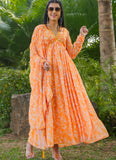 Orange Color Floral Georgette Gown with Dupatta