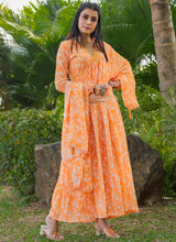 Load image into Gallery viewer, Orange Color Floral Georgette Gown with Dupatta - Diva D London LTD