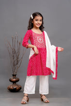 Load image into Gallery viewer, Red Bandhani Printed Girls Kurta Pant Set With Duppata