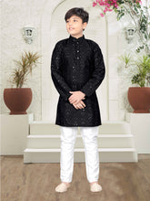 Load image into Gallery viewer, Black Cotton Sangeet Wear Sequins Embroidered Kids Kurta Pajama