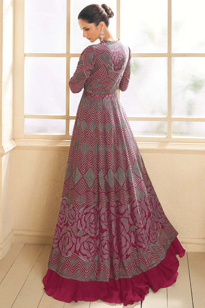 Maroon Indo Western  Wear Suit With Embroidered Ethnic Jacket