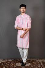 Load image into Gallery viewer, Pink And White Lakhnavi Kurta For Men