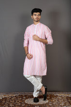 Load image into Gallery viewer, Pink And White Lakhnavi Kurta For Men