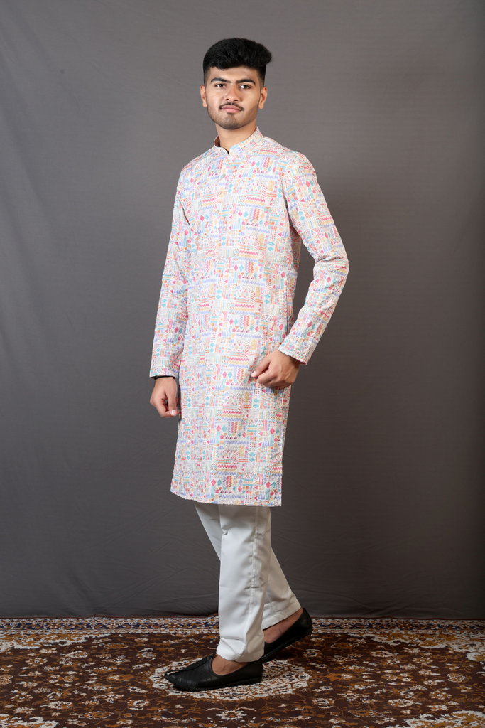 Multi Colored Patterned Kurta Pajama