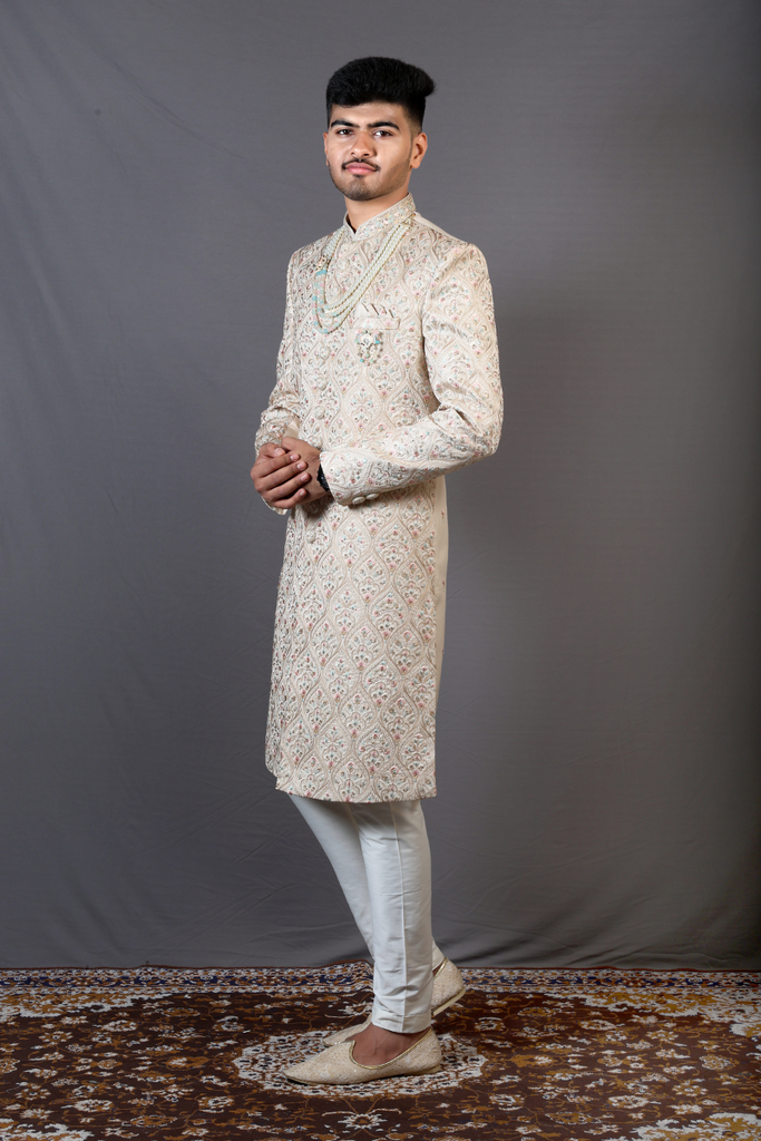Aristocratic Beige Color Sherwani Suit