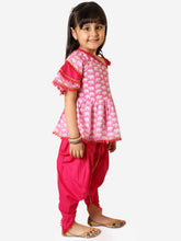 Load image into Gallery viewer, Girl’s Pink Mira Frilly Sleeves Peplum Top with Dhoti