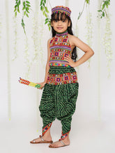Load image into Gallery viewer, Emerald Green Bandhani Print Navratri Dhoti Set With Cap