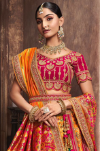 Load image into Gallery viewer, Orange &amp; Dark Pink Bridal Lehenga With Embroidery And Zarkan Cutwork