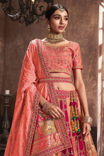 Load image into Gallery viewer, Peach and Pink  Banarasi Silk Heavy Embroidered Lehenga Choli