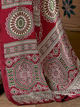 Load image into Gallery viewer, Maroon Multi Floral Print Crepe Ajrakh Saree