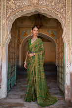 Load image into Gallery viewer, Green Ajrak Printed Georgette Brasso Saree