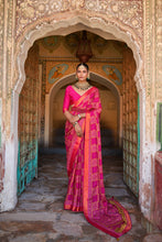 Load image into Gallery viewer, Hot Pink Ajrak Printed Georgette Brasso Saree