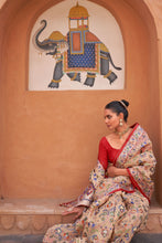 Load image into Gallery viewer, Beige And Maroon Floral Hand Painted Brasso Saree