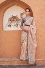 Load image into Gallery viewer, Light Peach Floral Brasso Saree